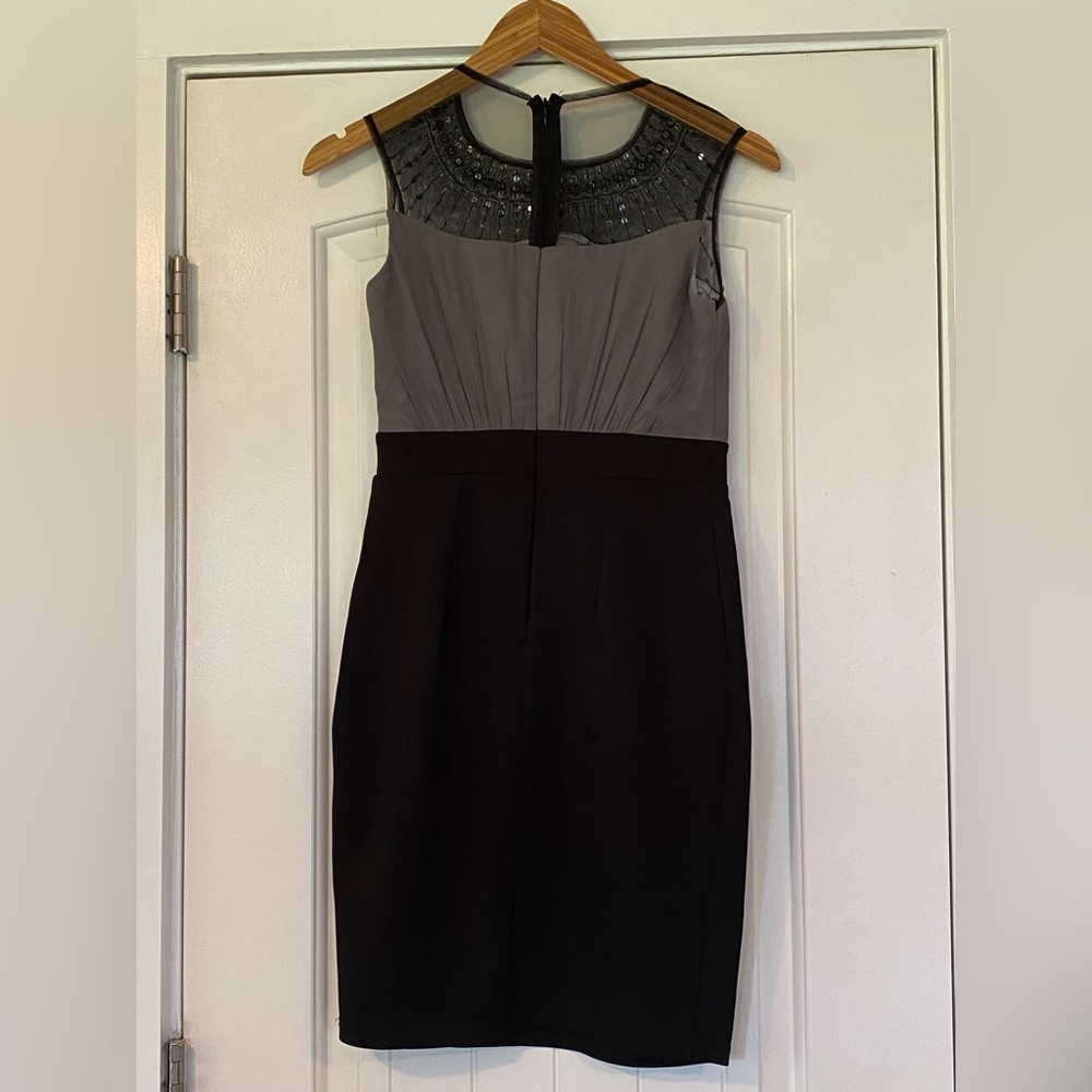 Little Mistress black and gray sheer neck with rhinestones